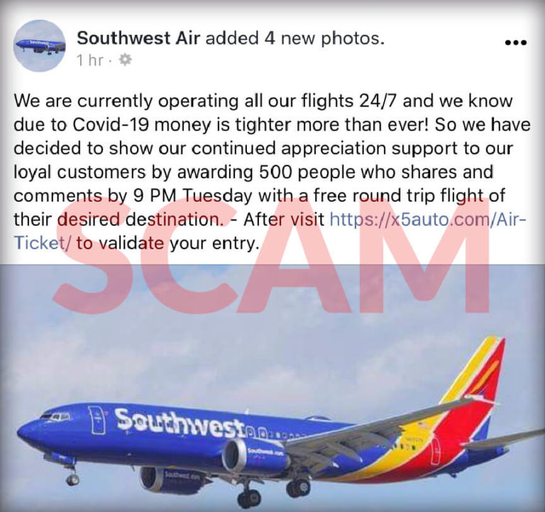 Southwest Airlines Giveaway Scam (2020) Scam Detector